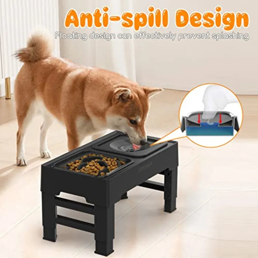 2-in-1 Elevated Dog feeder, 4 Height-Adjustable Raised Dog Bowls