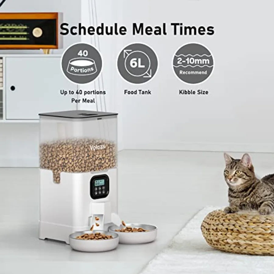 Automatic Cat Feeder for Two Cats, Double Pet Feeder with 2 Stainless Steel Bowls.