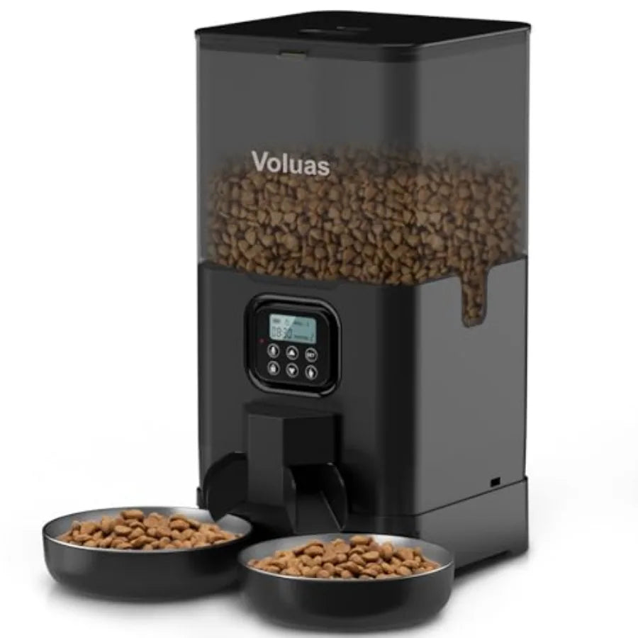 Automatic Cat Feeder for Two Cats, Double Pet Feeder with 2 Stainless Steel Bowls.