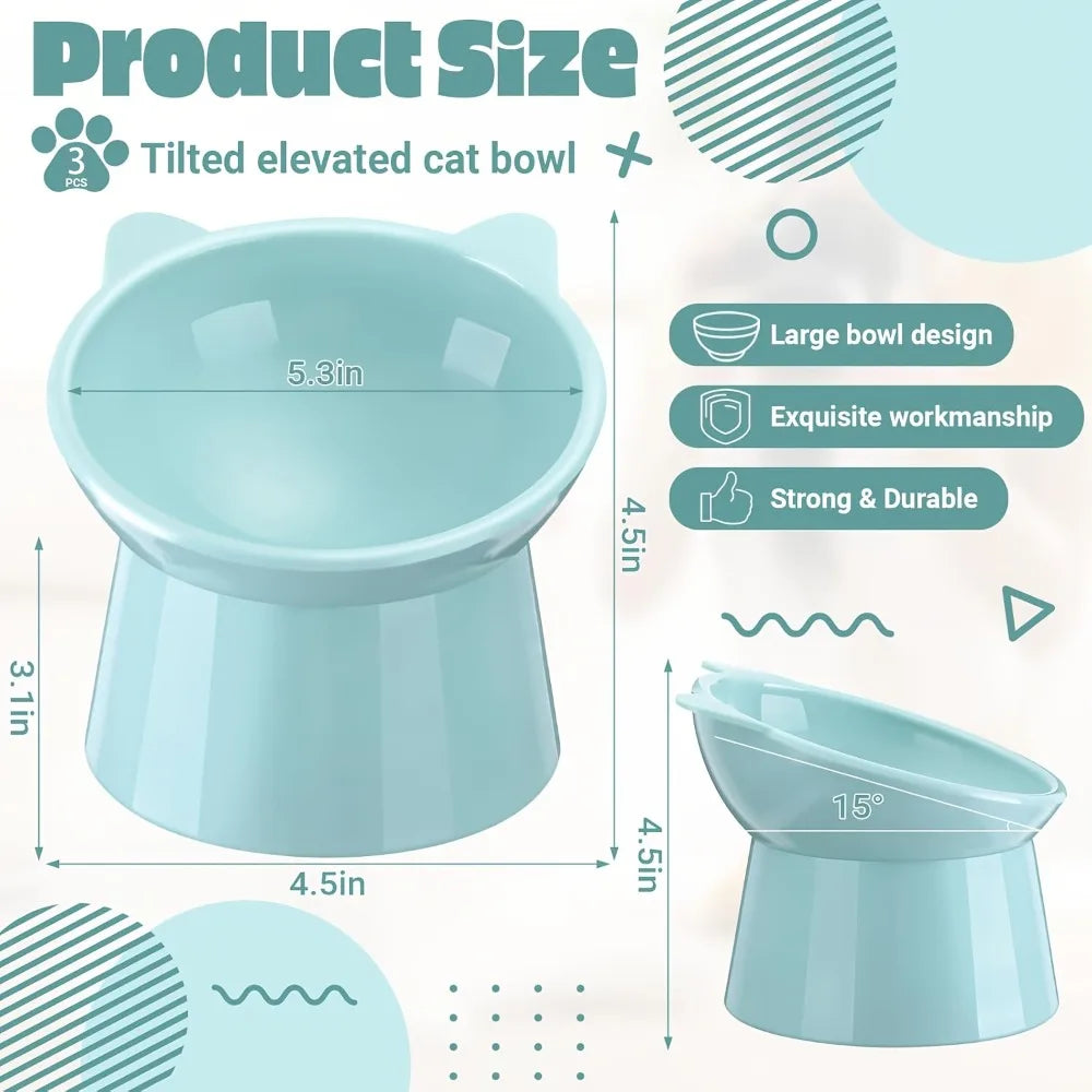 Elevated Cat Bowl Set with Cat-Ear Shape, Raised Heavy-Duty Feeder with Anti-Slip Base.