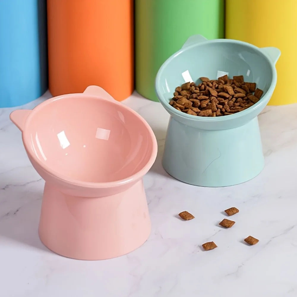 Elevated Cat Bowl Set with Cat-Ear Shape, Raised Heavy-Duty Feeder with Anti-Slip Base.