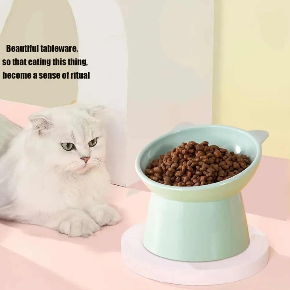 Elevated Cat Bowl Set with Cat-Ear Shape, Raised Heavy-Duty Feeder with Anti-Slip Base.