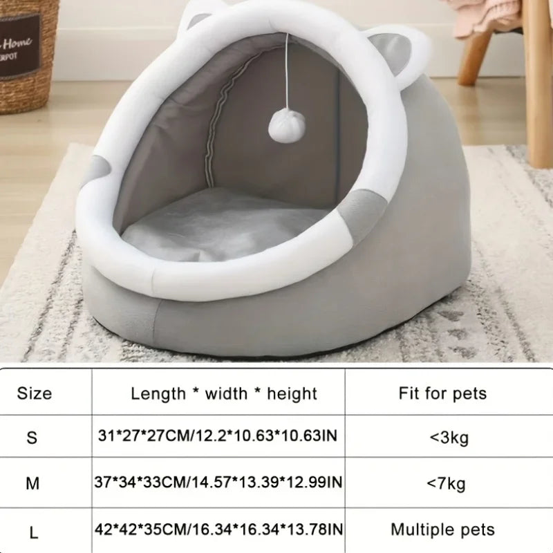 Comfortable Cartoon Cat House with Removable Pad