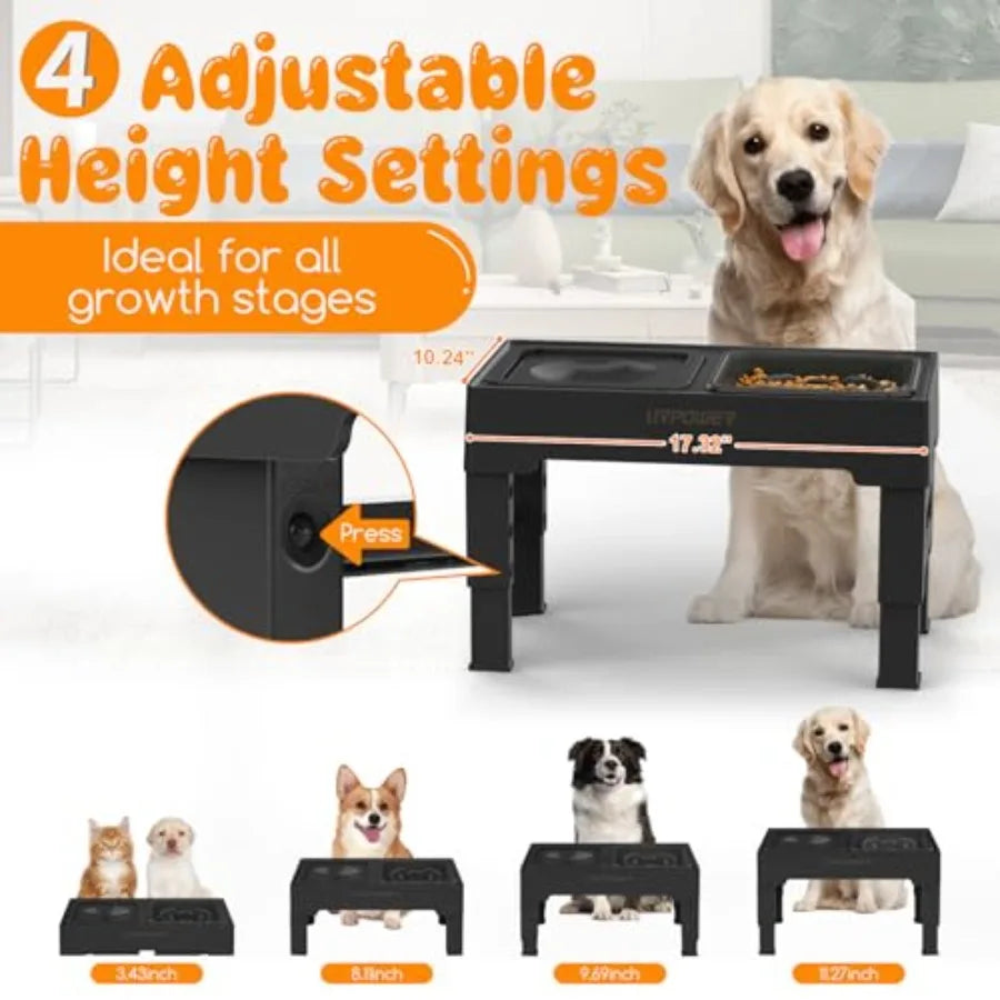 2-in-1 Elevated Dog feeder, 4 Height-Adjustable Raised Dog Bowls