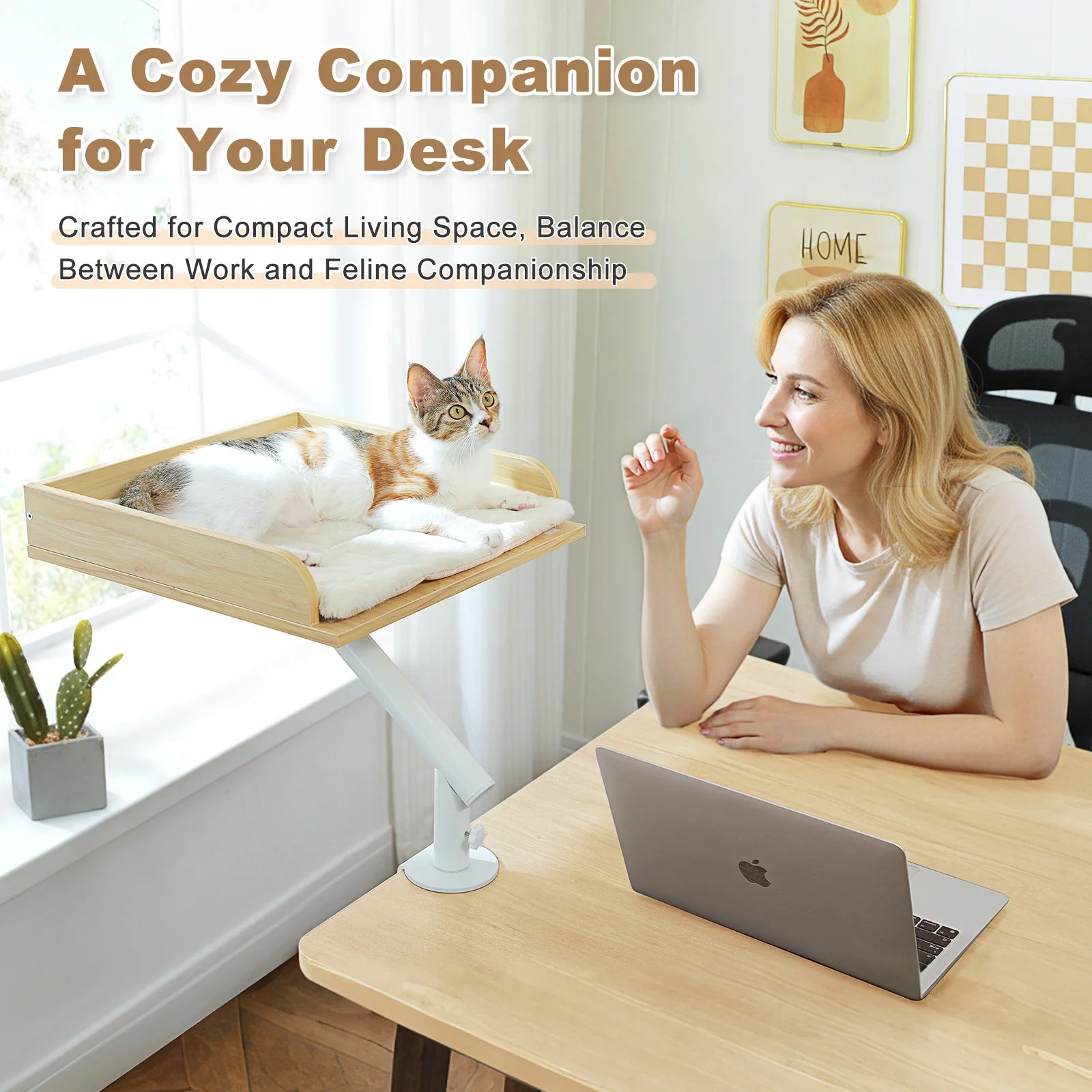 Cat Desk Bed, 360° Rotatable Cat Bed Stand