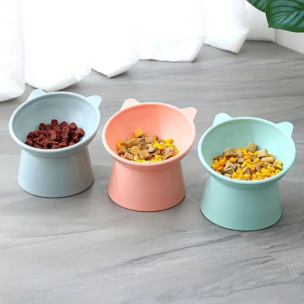 Elevated Cat Bowl Set with Cat-Ear Shape, Raised Heavy-Duty Feeder with Anti-Slip Base.