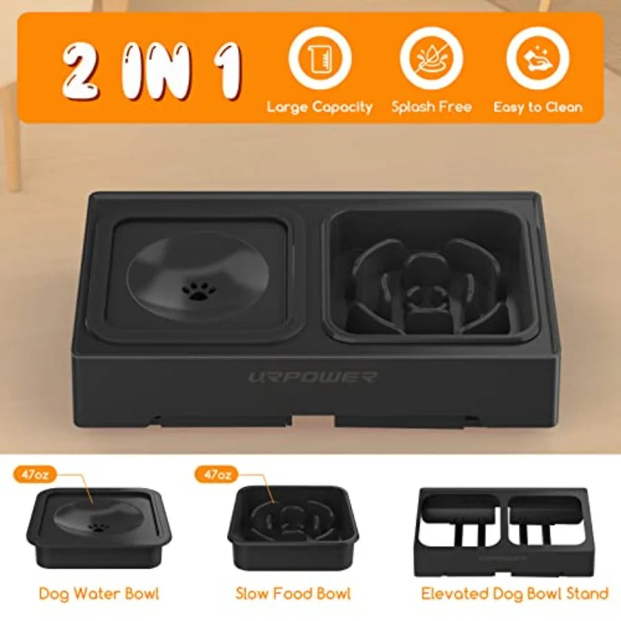 2-in-1 Elevated Dog feeder, 4 Height-Adjustable Raised Dog Bowls