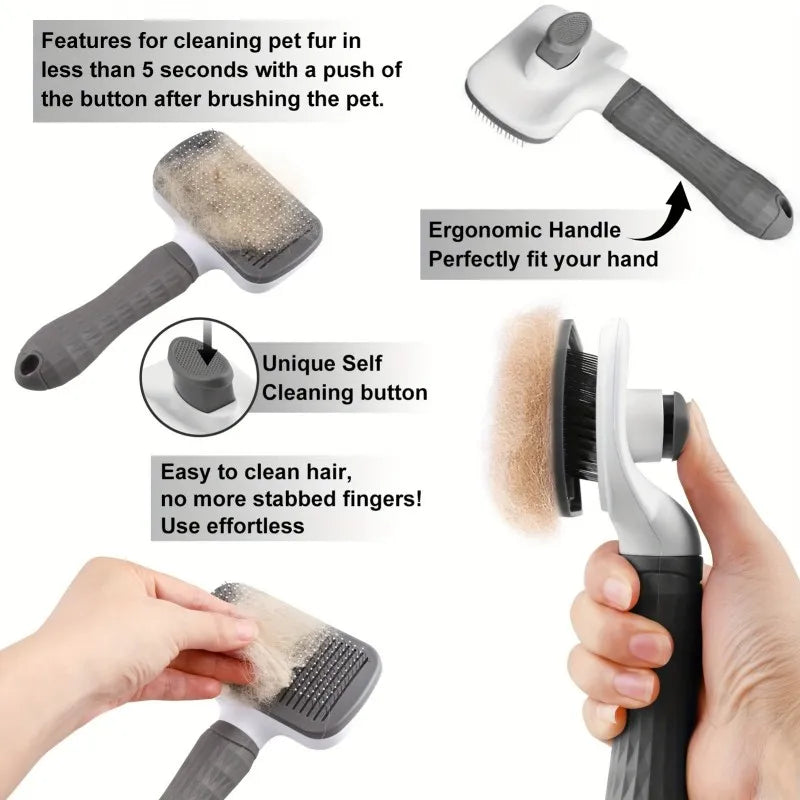 Effortless One-Step Clean Pet Grooming Brush