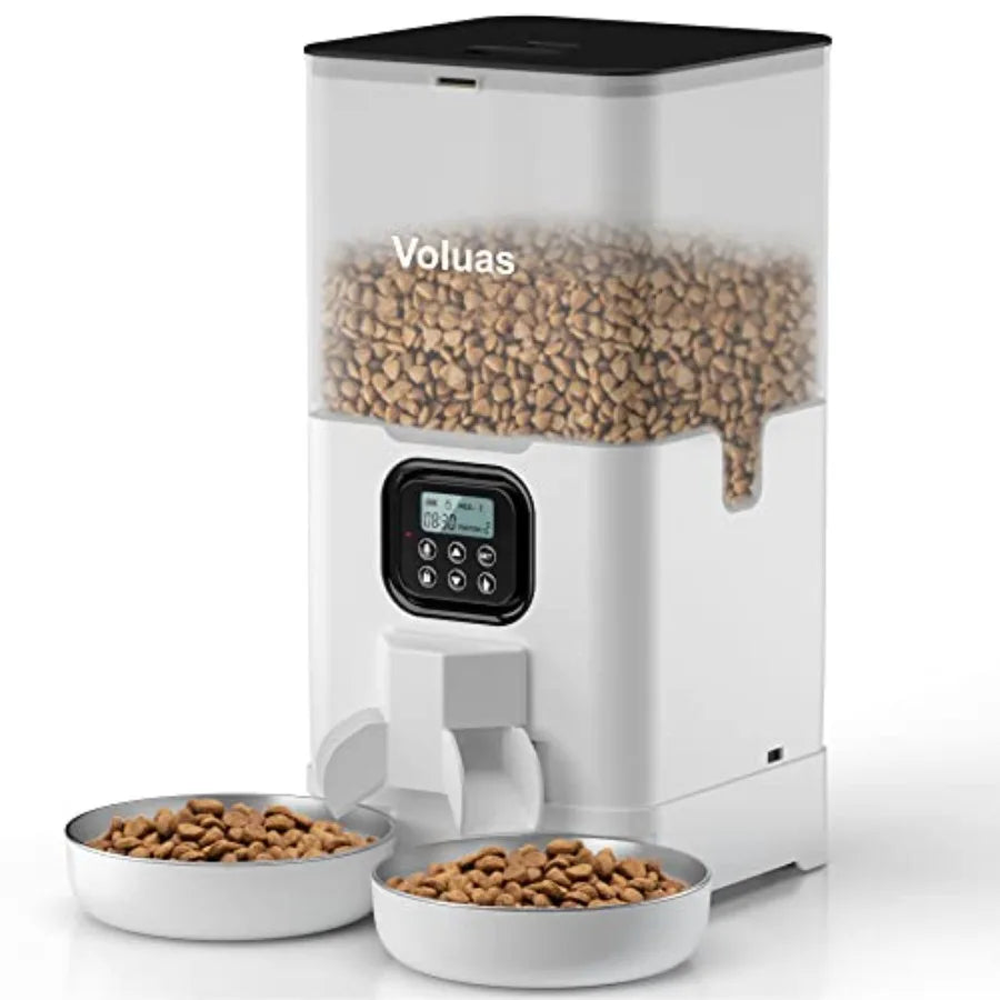 Automatic Cat Feeder for Two Cats, Double Pet Feeder with 2 Stainless Steel Bowls.
