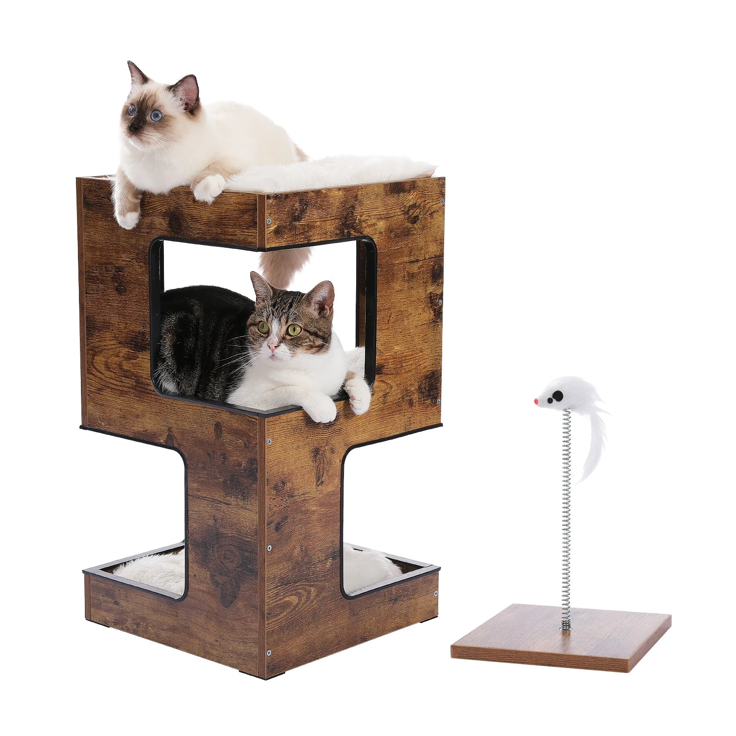 Wood Cat Condo House Bed with Removable Soft Mats