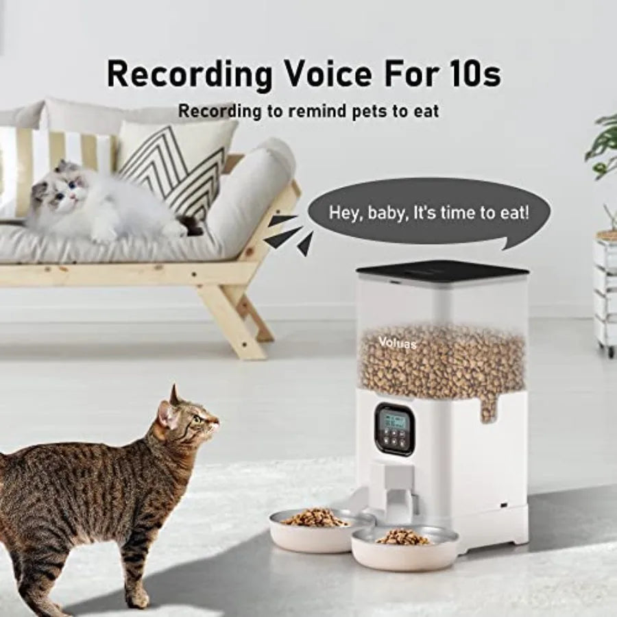 Automatic Cat Feeder for Two Cats, Double Pet Feeder with 2 Stainless Steel Bowls.