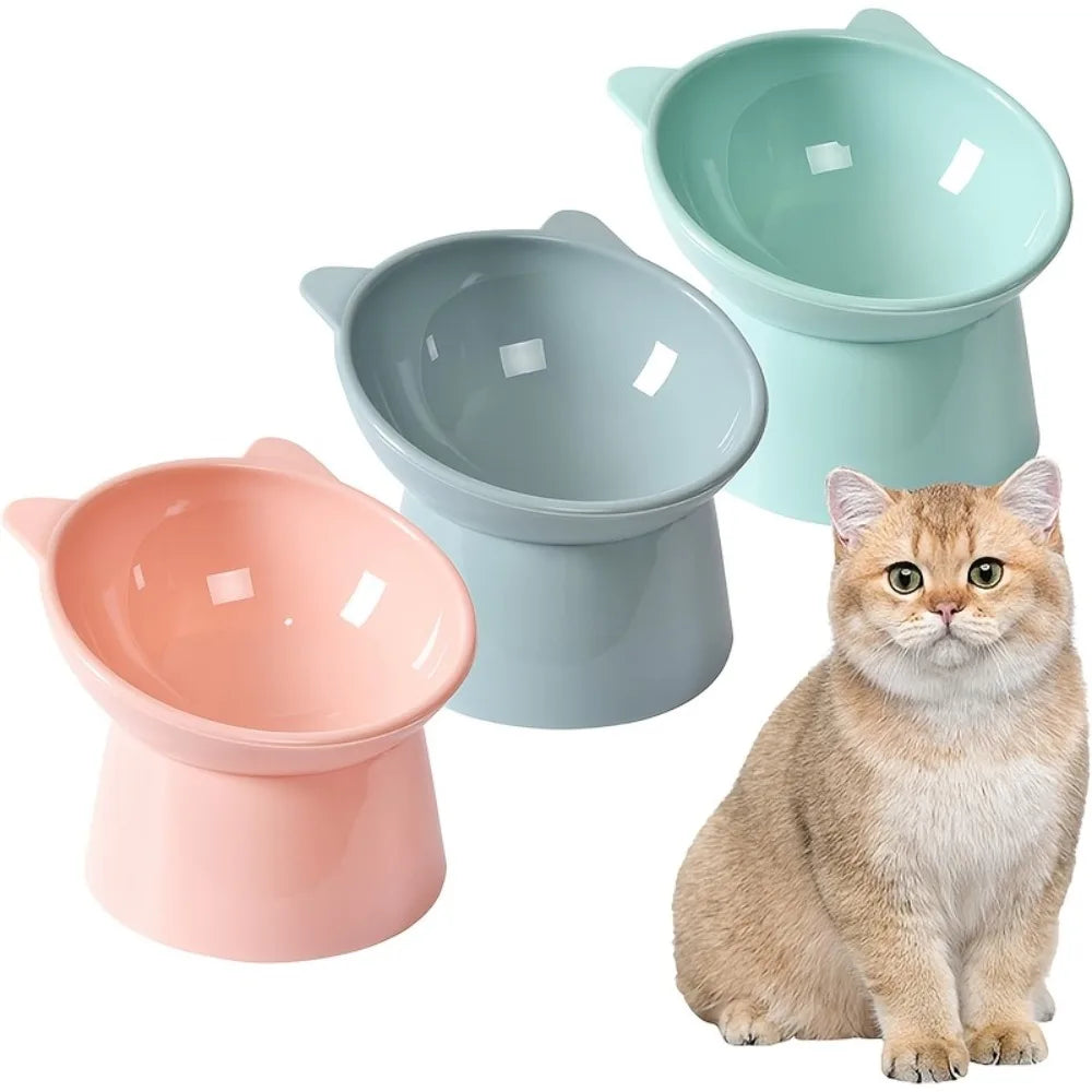 Elevated Cat Bowl Set with Cat-Ear Shape, Raised Heavy-Duty Feeder with Anti-Slip Base.