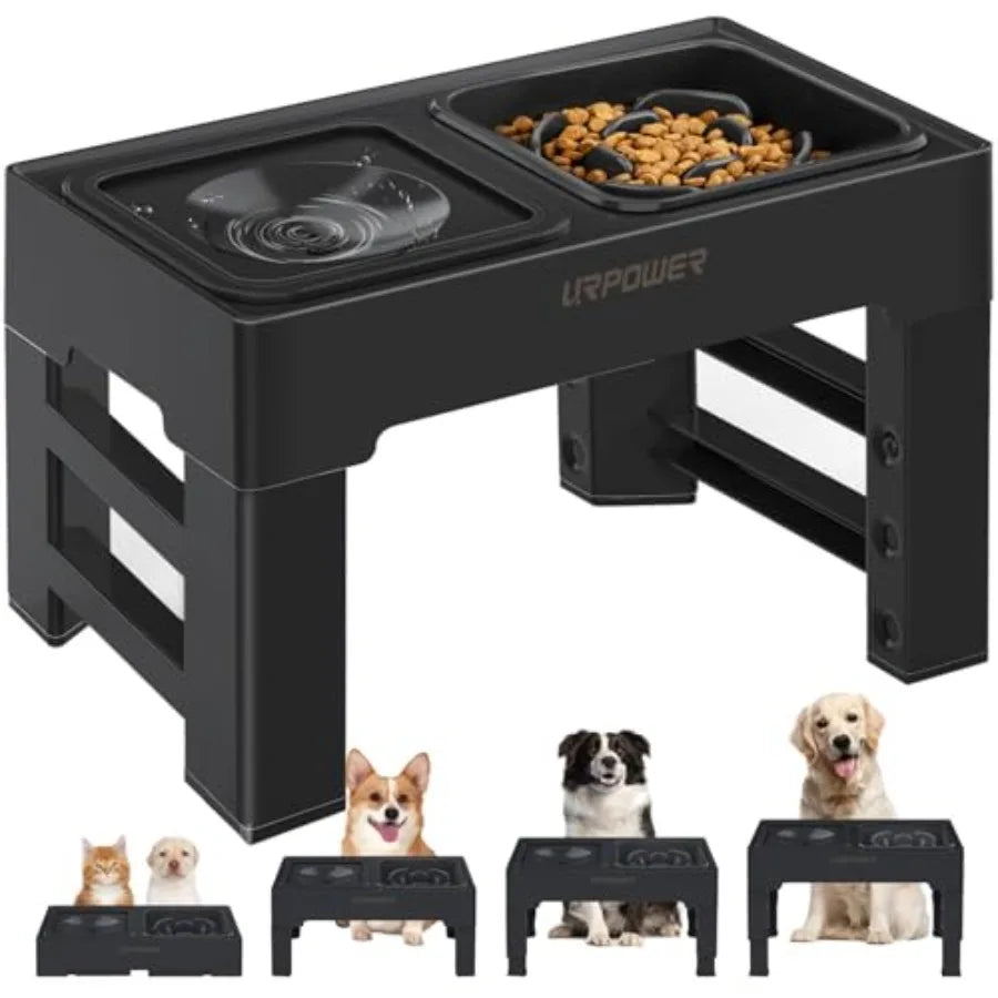 2-in-1 Elevated Dog feeder, 4 Height-Adjustable Raised Dog Bowls