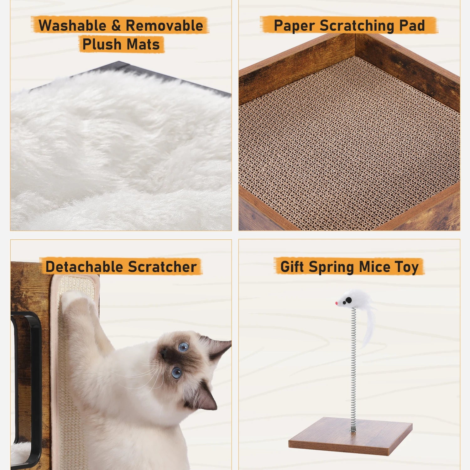 Wood Cat Condo House Bed with Removable Soft Mats
