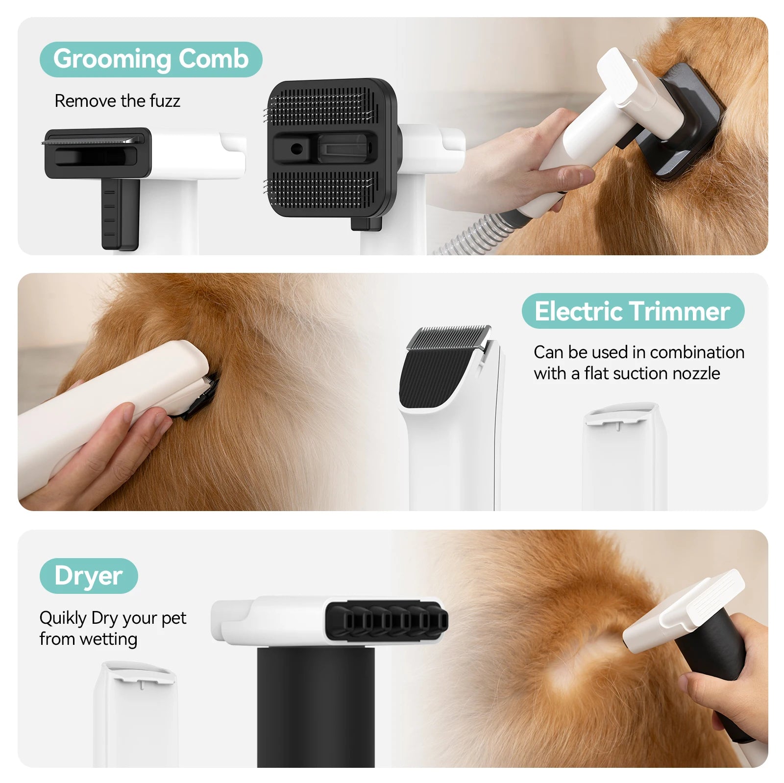 Pet Grooming Set Adjustable Speed and Temperature, 5 Proven Care Tools Dog Clipper