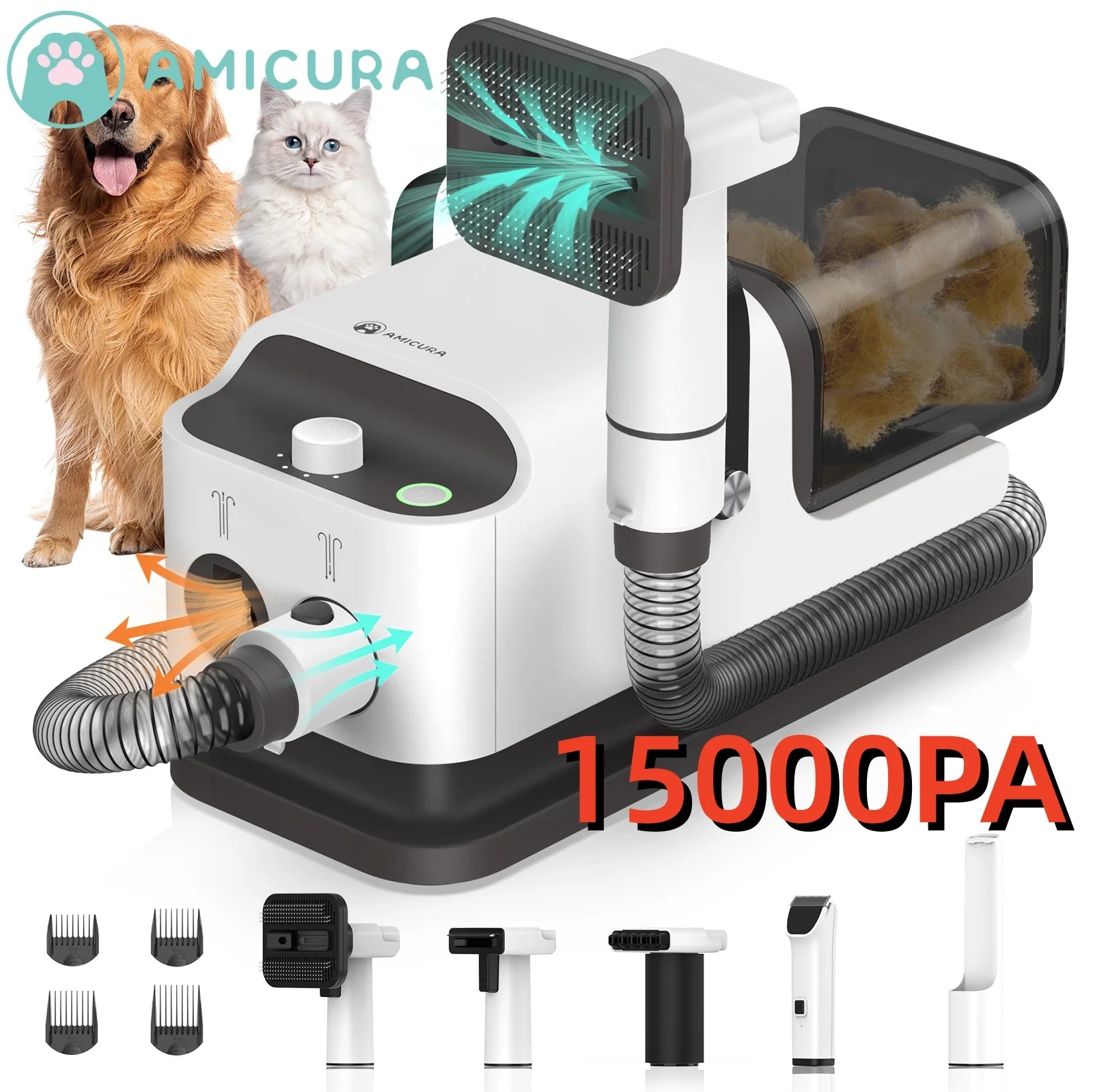 Pet Grooming Set Adjustable Speed and Temperature, 5 Proven Care Tools Dog Clipper